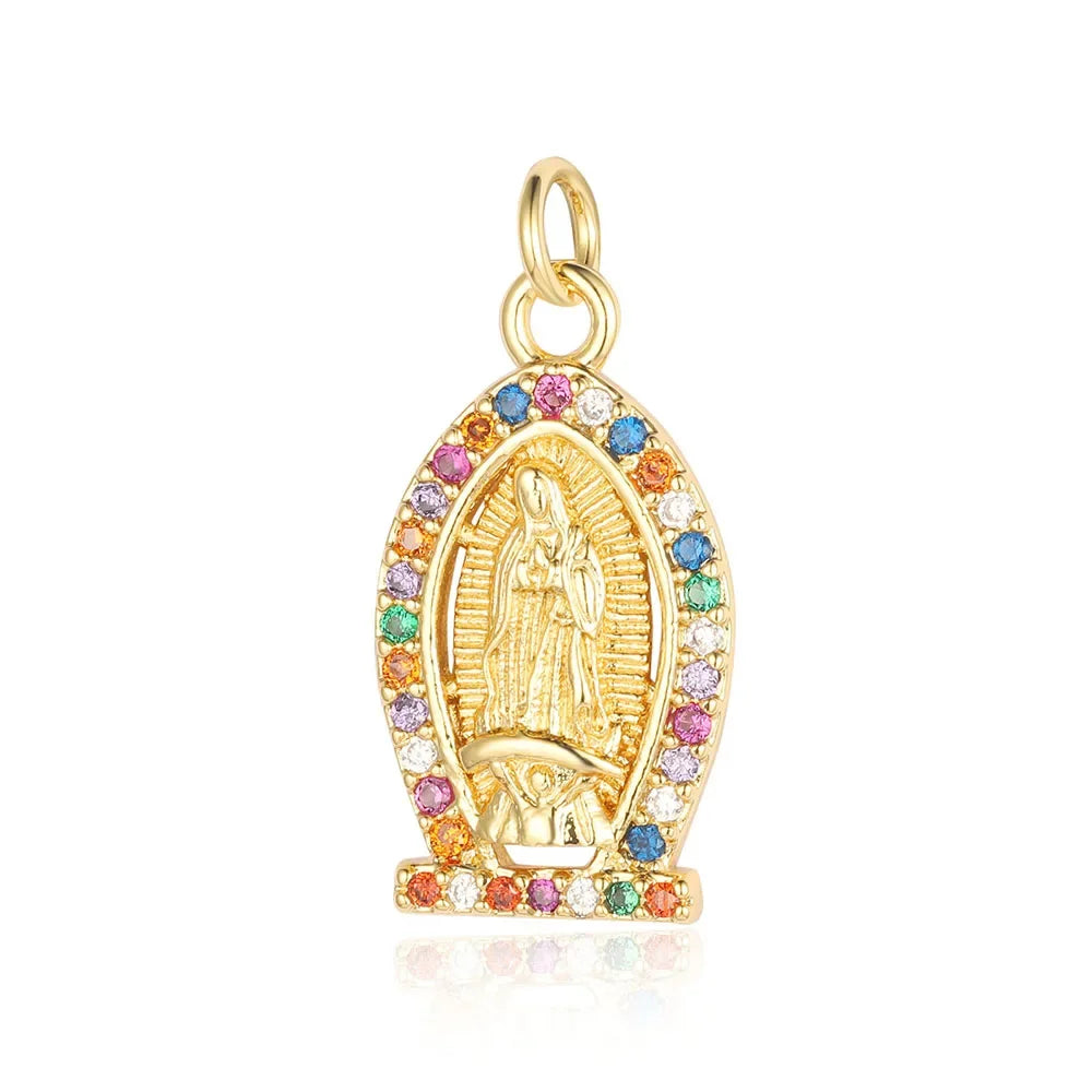 3-Piece Religious Pendant Set – Our Lady & Heart Cross Charms with Cubic Zirconia, Gold or Silver Plated