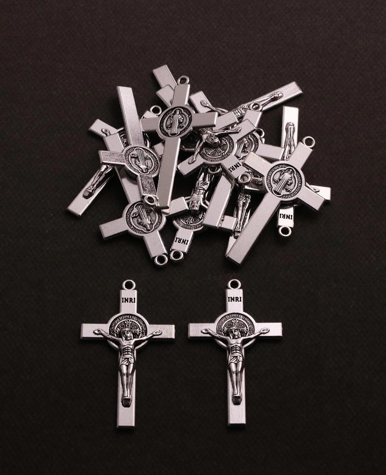 Crucifixion St. Benedict Cross Pendant Charms - 10 Pcs, 3 Sizes, DIY Rosary, Chaplet, Necklace & Bracelet Making