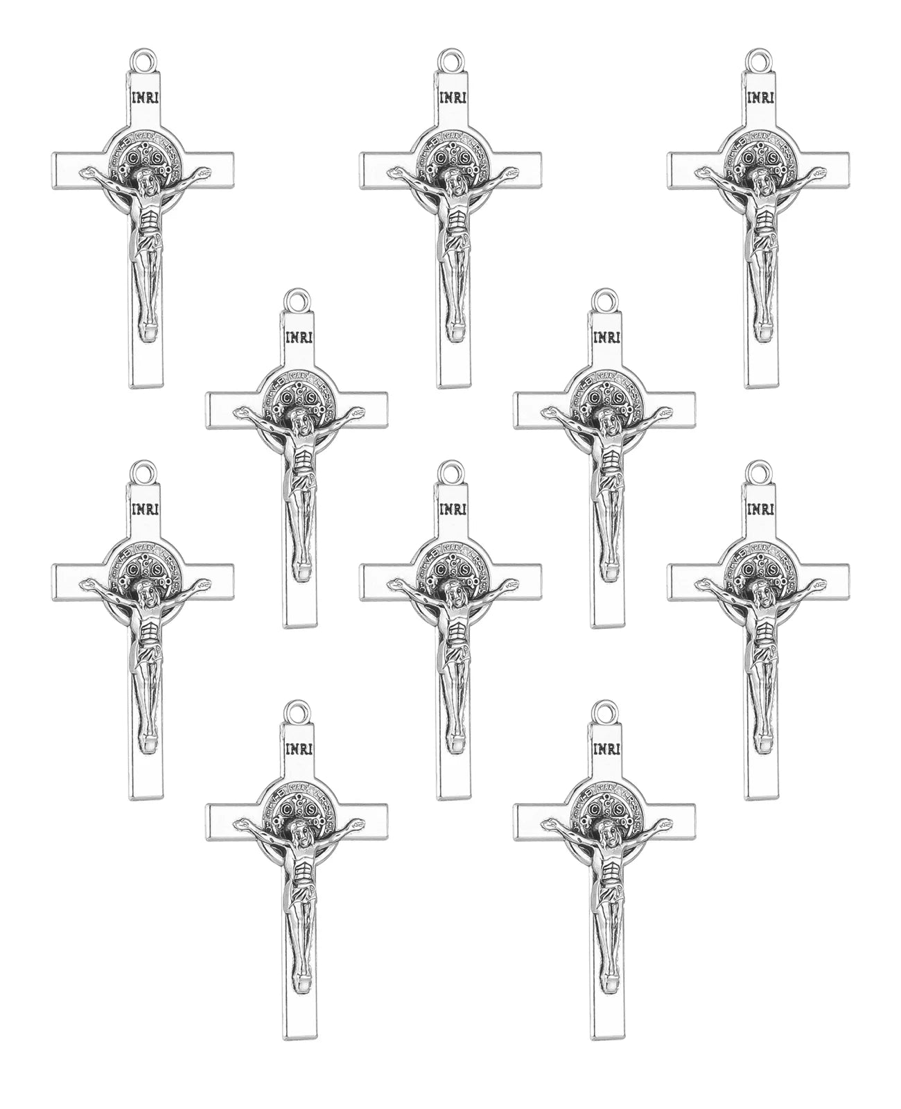 Crucifixion St. Benedict Cross Pendant Charms - 10 Pcs, 3 Sizes, DIY Rosary, Chaplet, Necklace & Bracelet Making