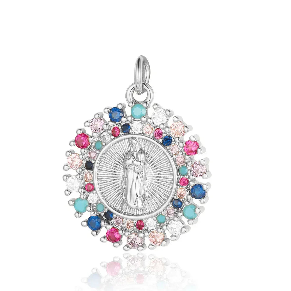 3-Piece Religious Pendant Set – Our Lady & Heart Cross Charms with Cubic Zirconia, Gold or Silver Plated