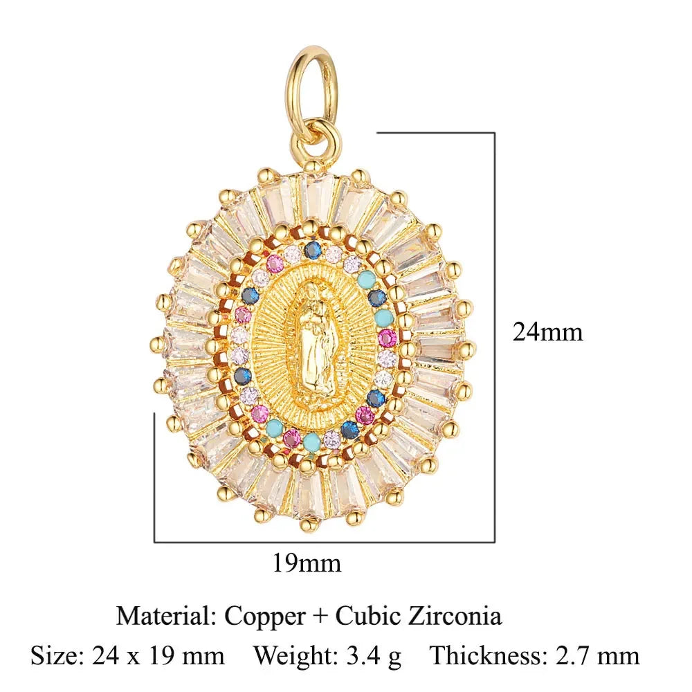 3-Piece Religious Pendant Set – Our Lady & Heart Cross Charms with Cubic Zirconia, Gold or Silver Plated