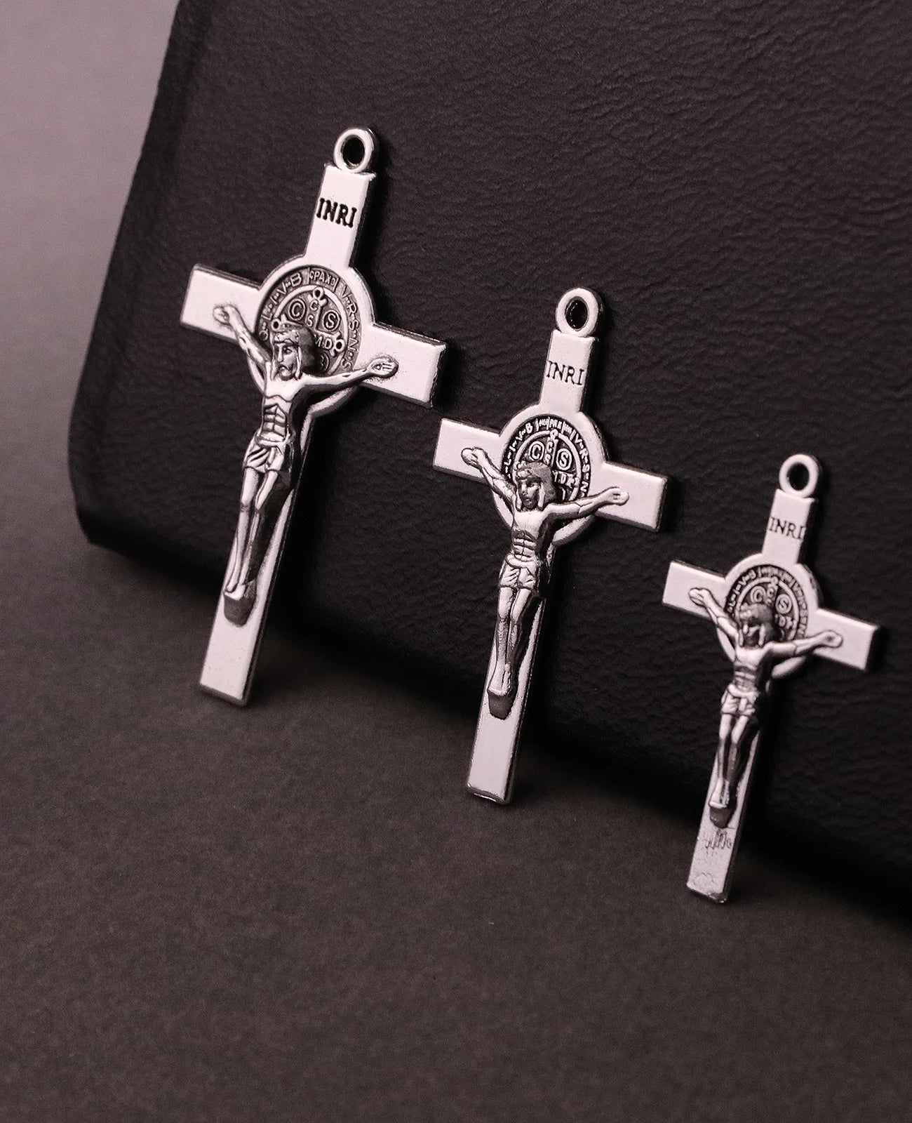 Crucifixion St. Benedict Cross Pendant Charms - 10 Pcs, 3 Sizes, DIY Rosary, Chaplet, Necklace & Bracelet Making