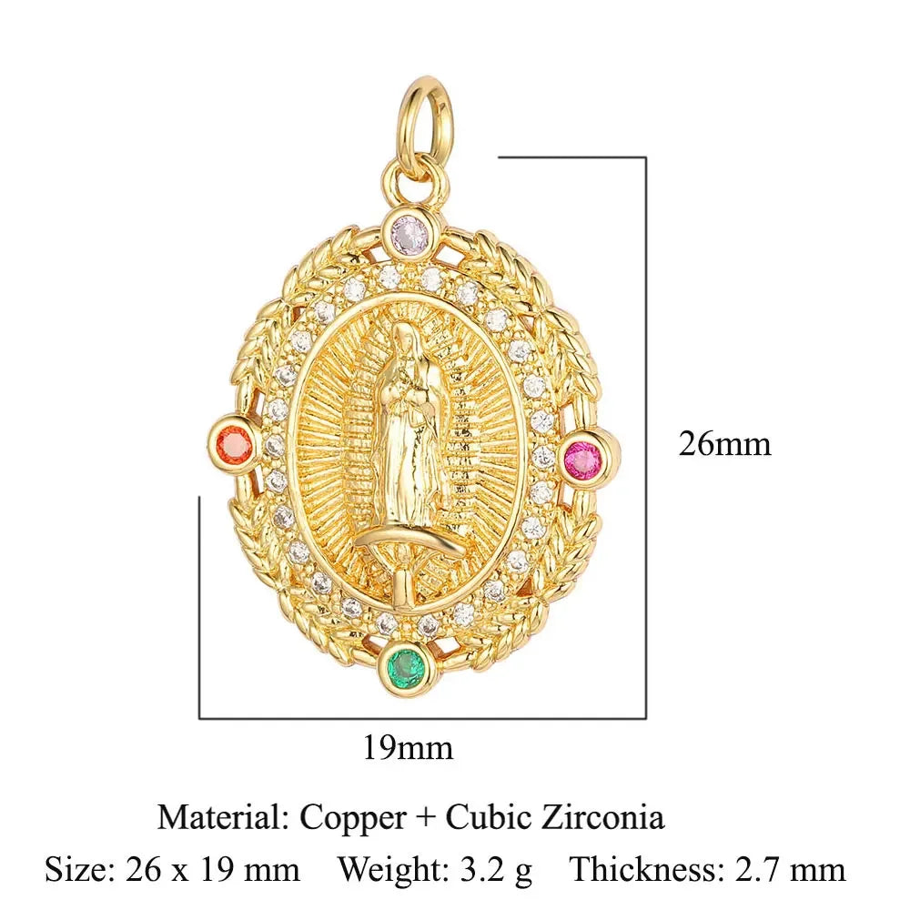 3-Piece Religious Pendant Set – Our Lady & Heart Cross Charms with Cubic Zirconia, Gold or Silver Plated