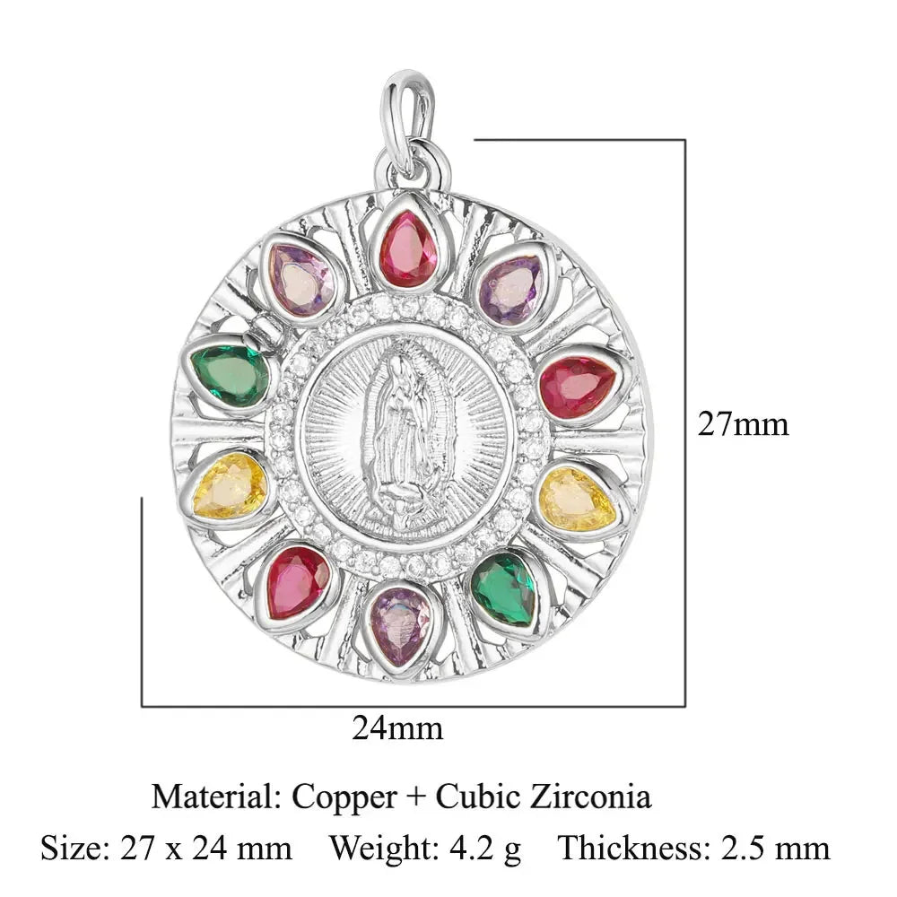 3-Piece Religious Pendant Set – Our Lady & Heart Cross Charms with Cubic Zirconia, Gold or Silver Plated