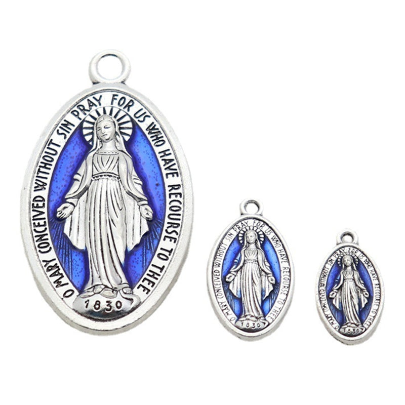 10 Pcs Miraculous Medal Pendant Charms – Catholic Necklace or Rosary Charms, Blessed Virgin Oval Pendants with Loop