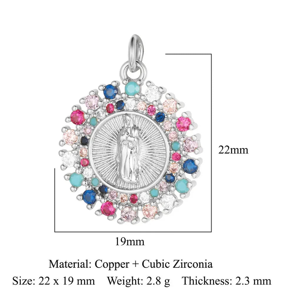 3-Piece Religious Pendant Set – Our Lady & Heart Cross Charms with Cubic Zirconia, Gold or Silver Plated