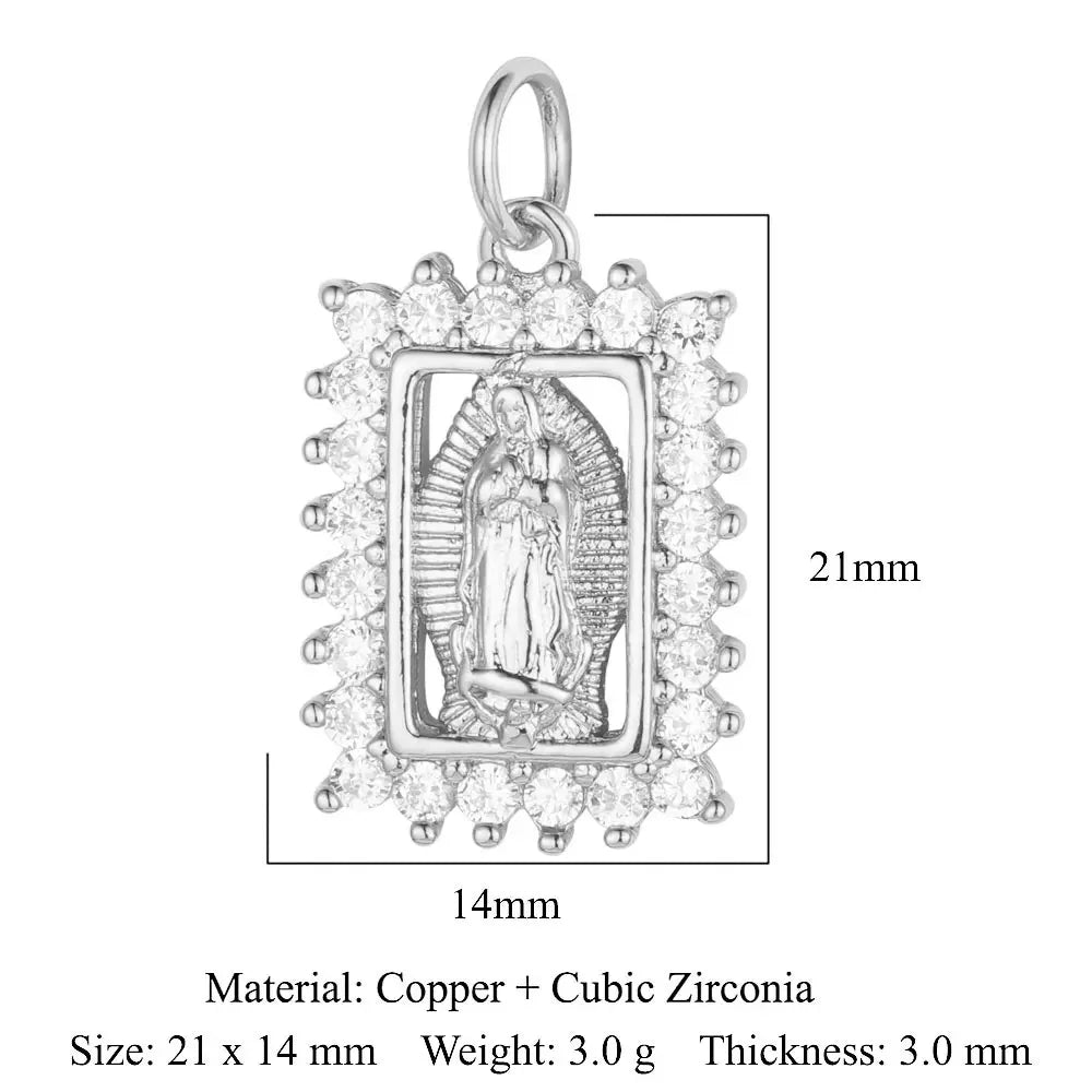 3-Piece Religious Pendant Set – Our Lady & Heart Cross Charms with Cubic Zirconia, Gold or Silver Plated