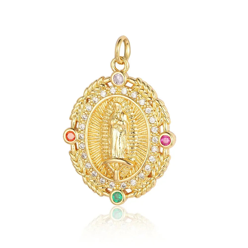 3-Piece Religious Pendant Set – Our Lady & Heart Cross Charms with Cubic Zirconia, Gold or Silver Plated