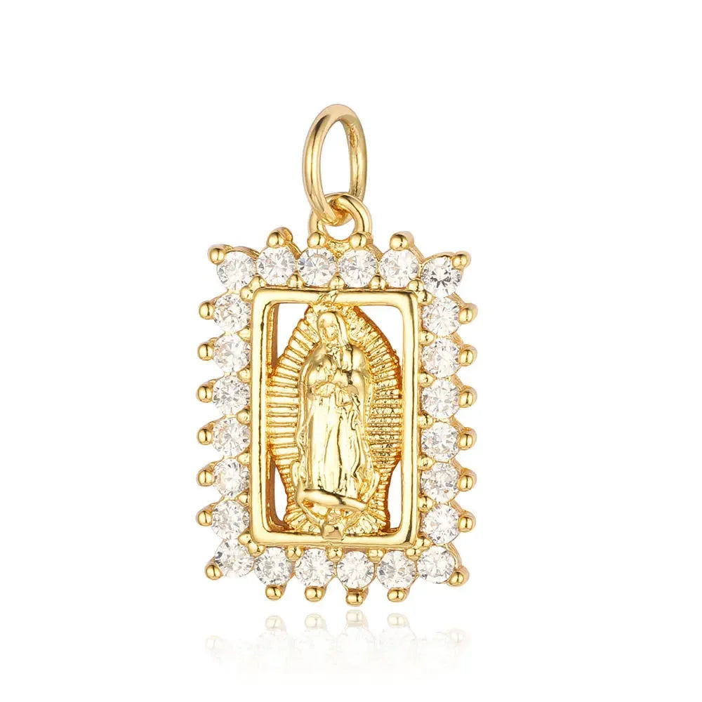 3-Piece Religious Pendant Set – Our Lady & Heart Cross Charms with Cubic Zirconia, Gold or Silver Plated