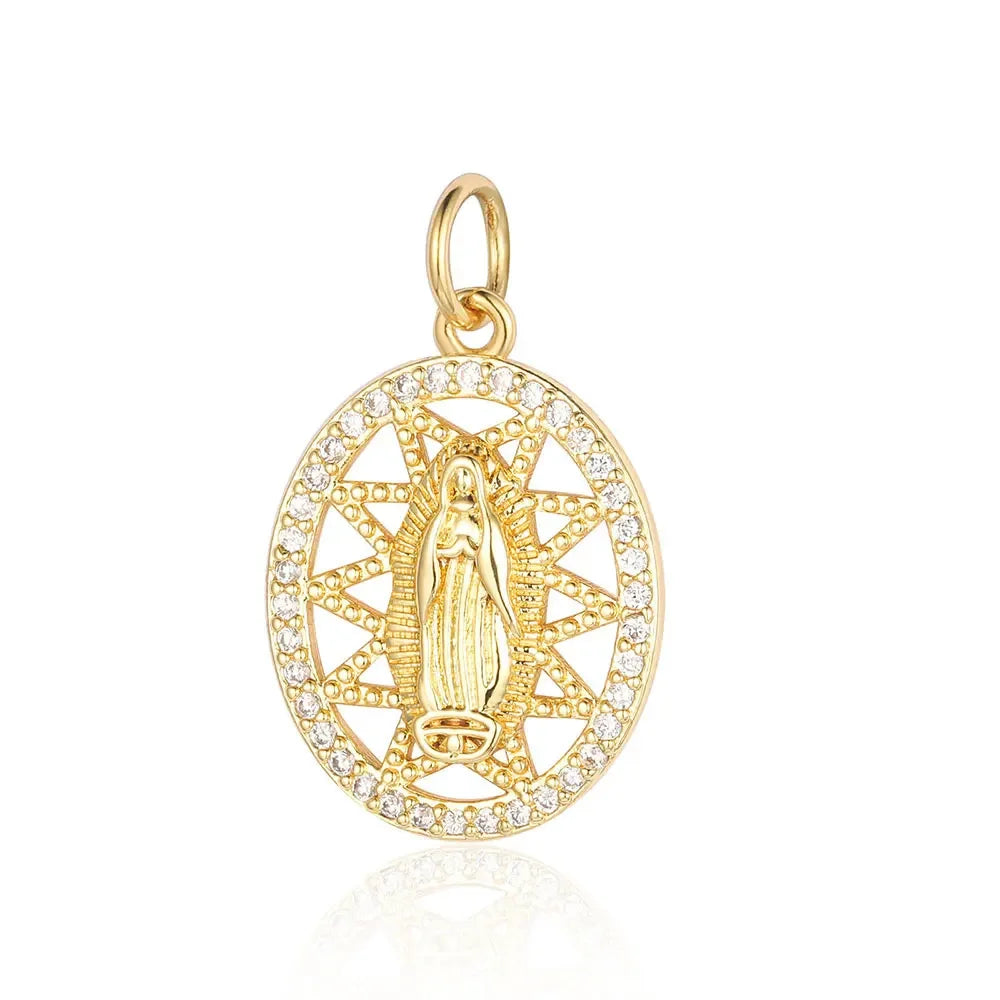 3-Piece Religious Pendant Set – Our Lady & Heart Cross Charms with Cubic Zirconia, Gold or Silver Plated