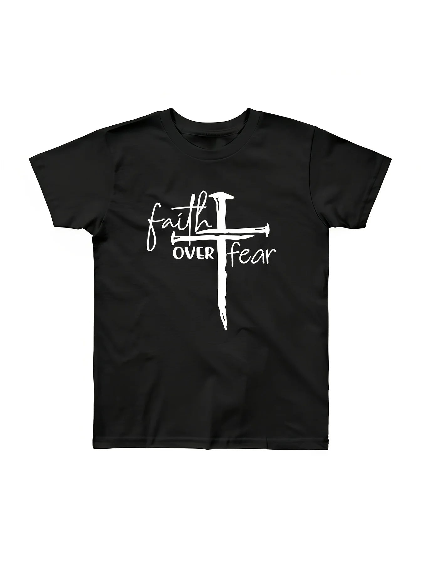 Faith Over Fear Printed Men’s Sports Crew Neck Short Sleeve T-Shirt – Breathable Cotton Casual Tee
