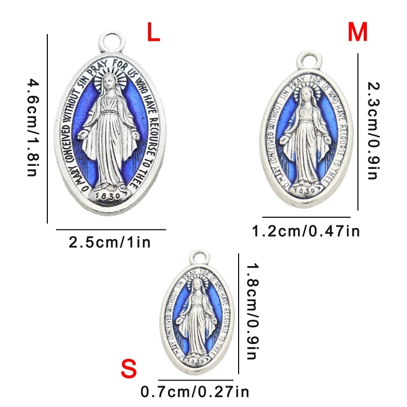 10 Pcs Miraculous Medal Pendant Charms – Catholic Necklace or Rosary Charms, Blessed Virgin Oval Pendants with Loop