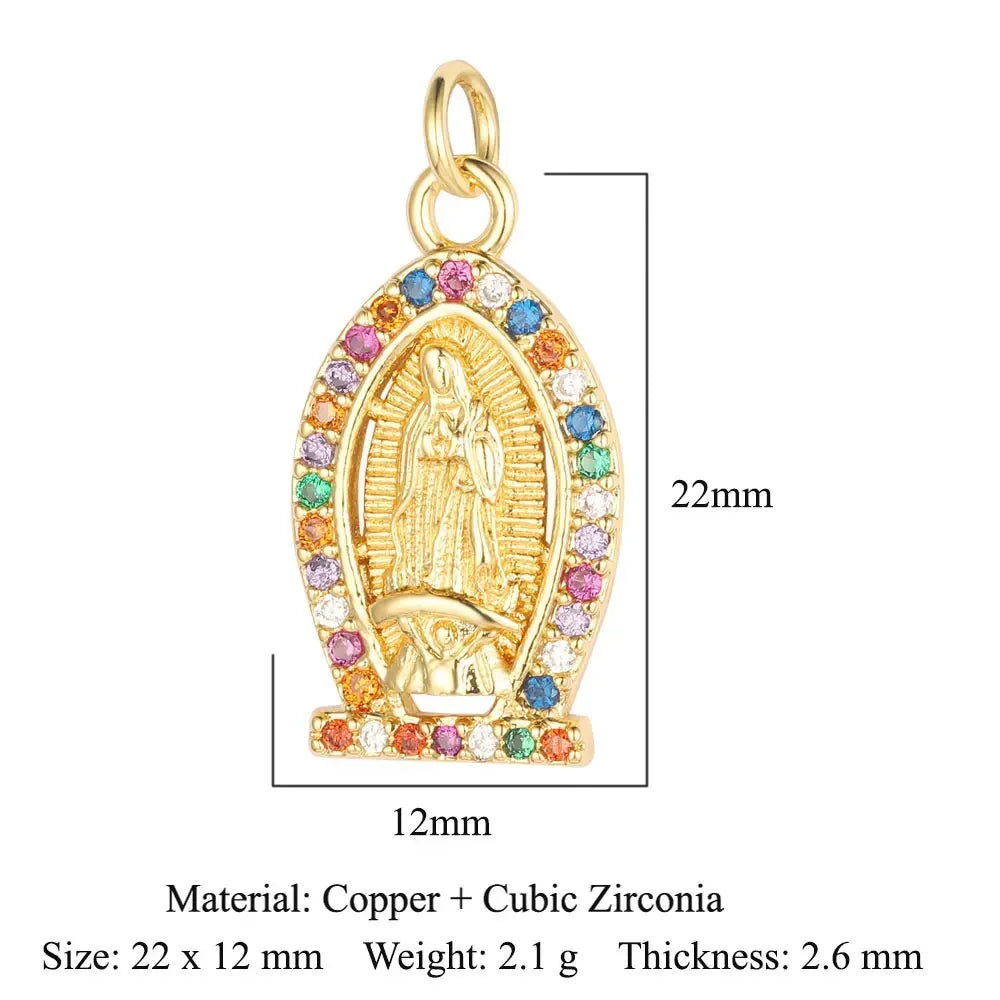 3-Piece Religious Pendant Set – Our Lady & Heart Cross Charms with Cubic Zirconia, Gold or Silver Plated