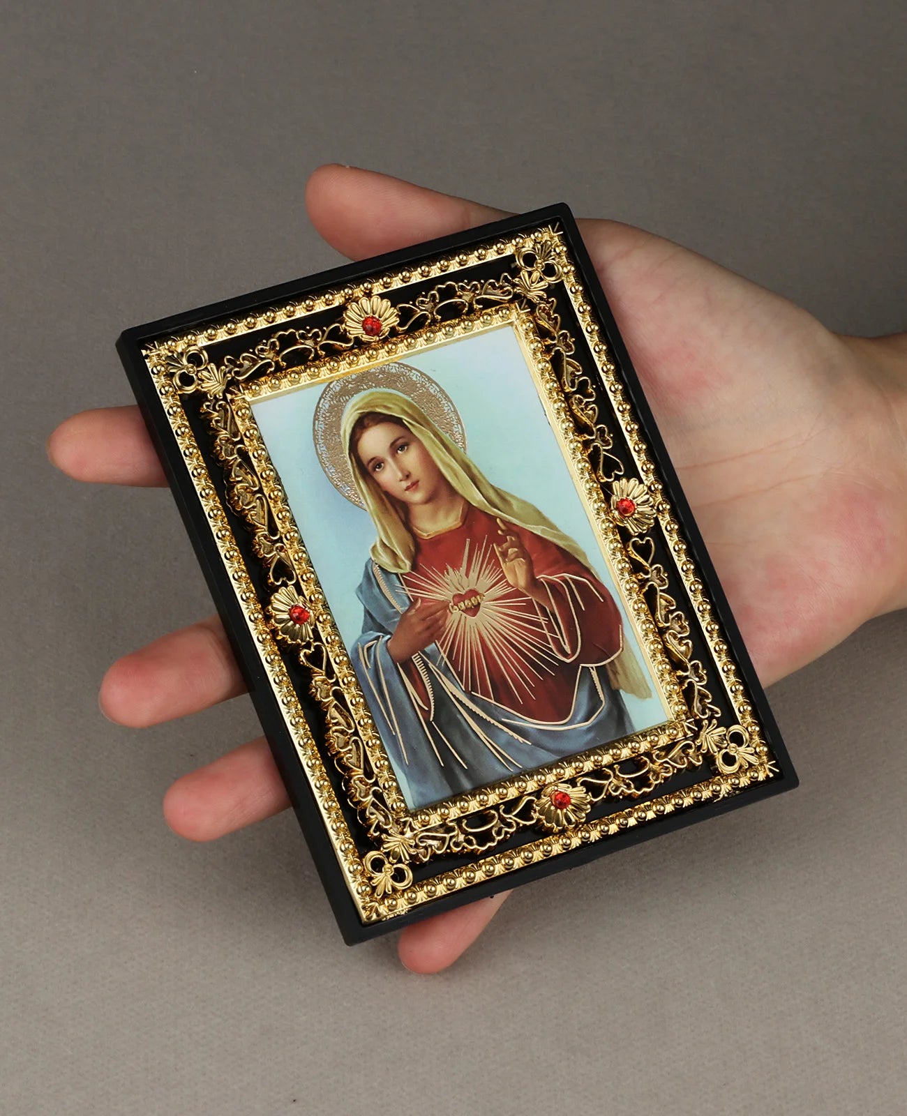 Immaculate Heart of Mary and St. Michael Icon Figurine – Square Frame Holy Family Tabletop Decoration