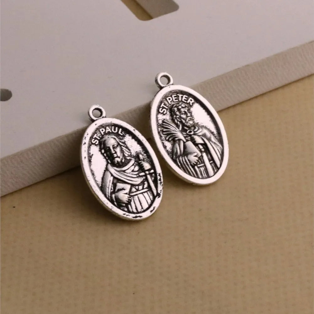 20pcs Saint Peter and Saint Paul Catholic Medals – Oval Religious Charms for DIY Jewelry and Rosaries