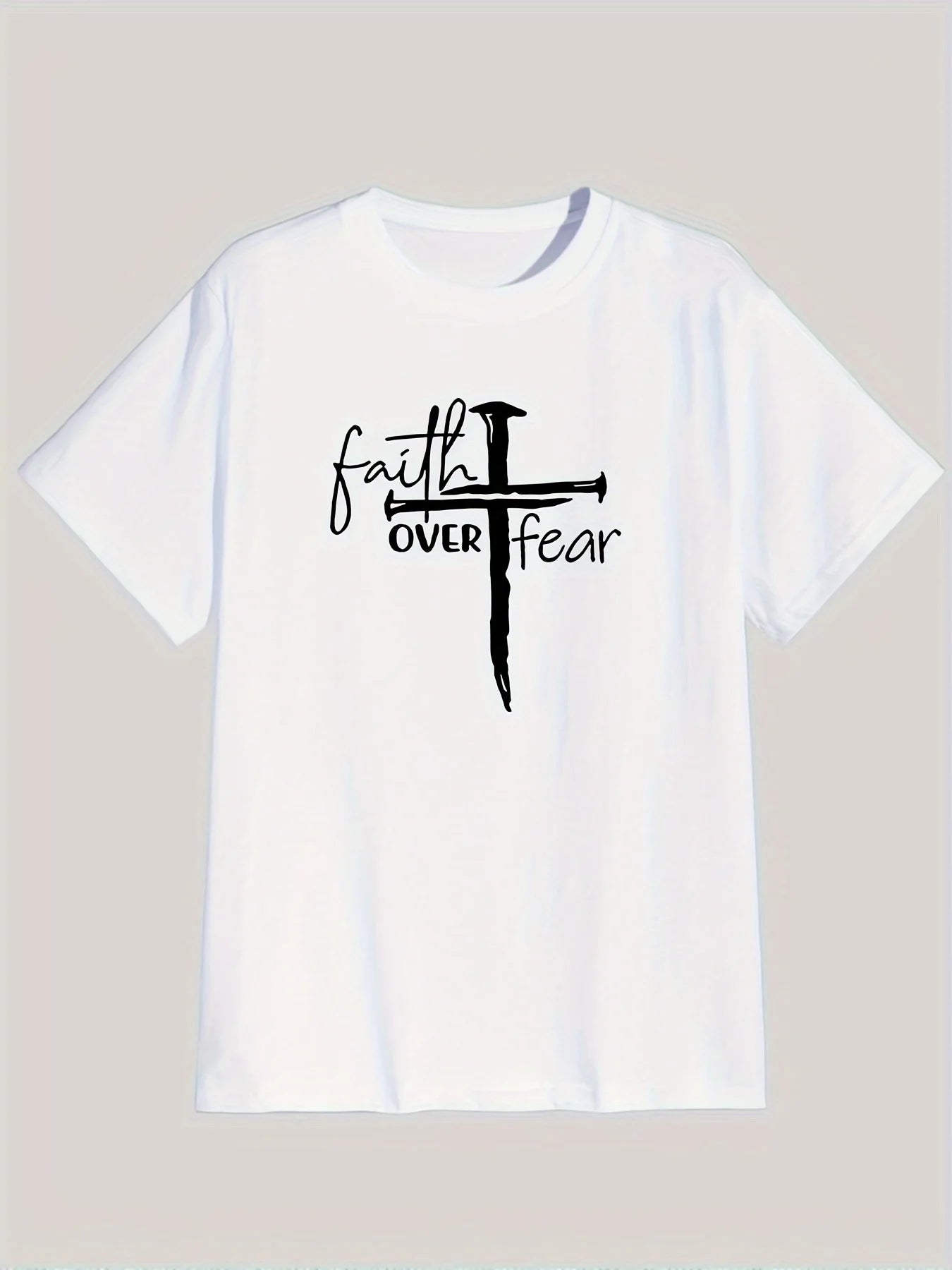 Faith Over Fear Printed Men’s Sports Crew Neck Short Sleeve T-Shirt – Breathable Cotton Casual Tee