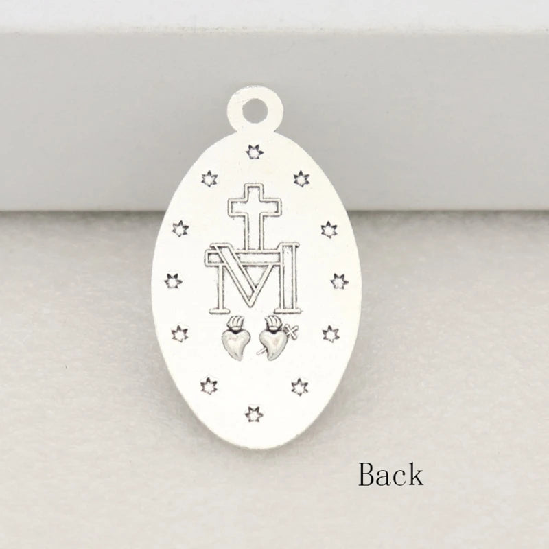 10 Pcs Miraculous Medal Pendant Charms – Catholic Necklace or Rosary Charms, Blessed Virgin Oval Pendants with Loop