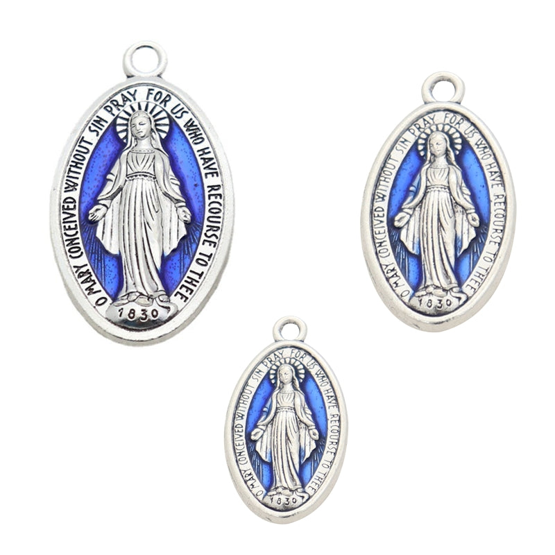 10 Pcs Miraculous Medal Pendant Charms – Catholic Necklace or Rosary Charms, Blessed Virgin Oval Pendants with Loop