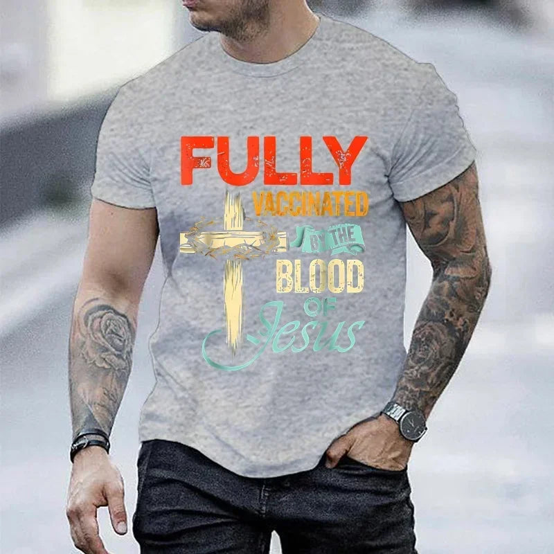 Fully Vaccinated By The Blood of Jesus Faith Christian T-Shirt Black T-shirt Fashion Streetwear for Men Tees