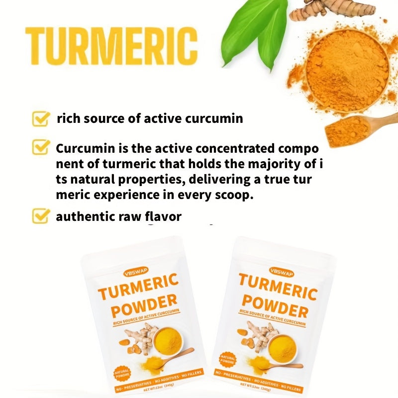 VBSWAP Turmeric Powder 12oz (340g) – Ground Raw Turmeric Root, Preservative-Free, No Additives – For Cooking & Seasoning