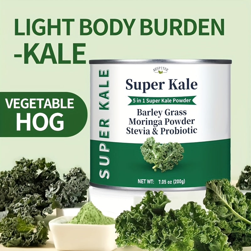 Super Kale Powder 5-in-1 – 7.05oz (200g), With Probiotics, Kale, Argan Leaf, Rice & Maltodextrin – For Smoothies & Beverages