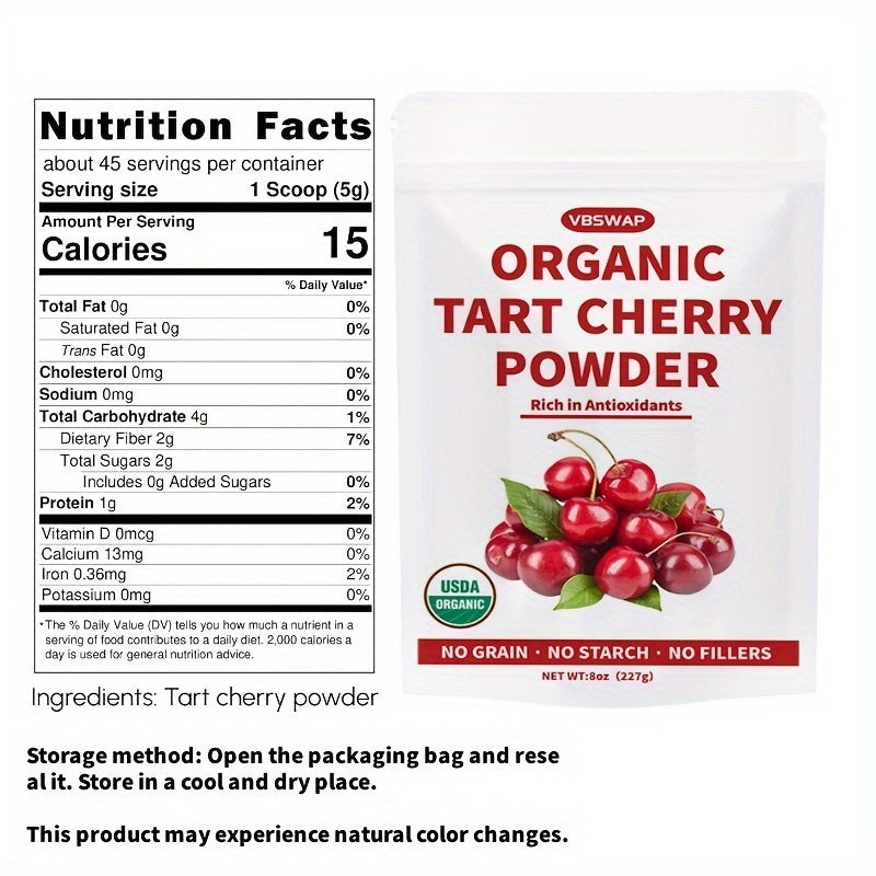 Organic Tart Cherry Powder – 8oz, Antioxidant-Rich, Sugar & Additive Free, Natural, USDA Certified – Ideal for Smoothies & Baking