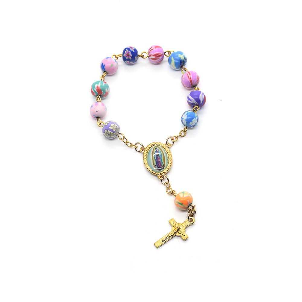 Ceramic Beads Car Rosary Bracelet – Geometric Unisex Religious Jewelry, Gold & Silver
