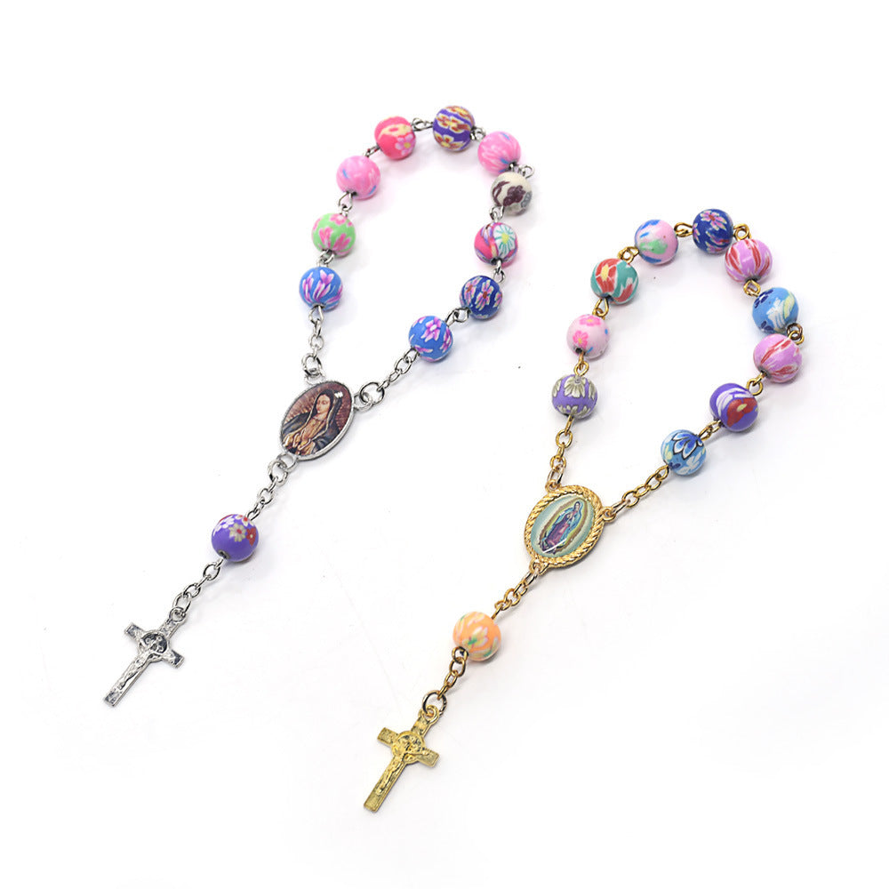Ceramic Beads Car Rosary Bracelet – Geometric Unisex Religious Jewelry, Gold & Silver