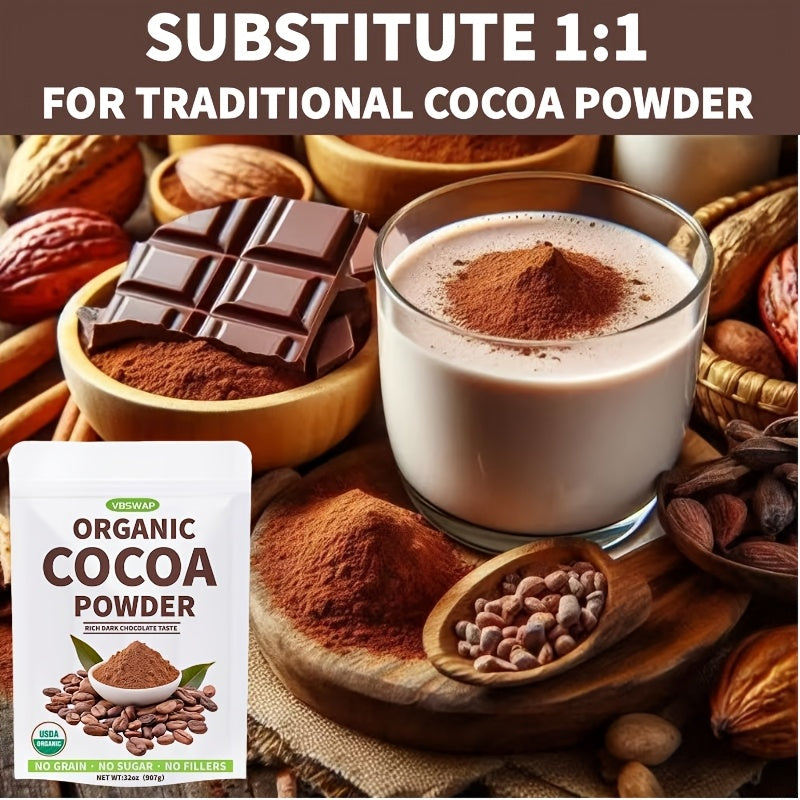 Organic Cacao Powder, 2lb – Unsweetened, Sugar-Free, Plant-Based Cocoa for Baking & Beverages