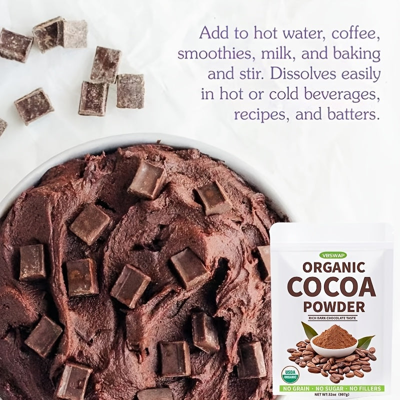 Organic Cacao Powder, 2lb – Unsweetened, Sugar-Free, Plant-Based Cocoa for Baking & Beverages