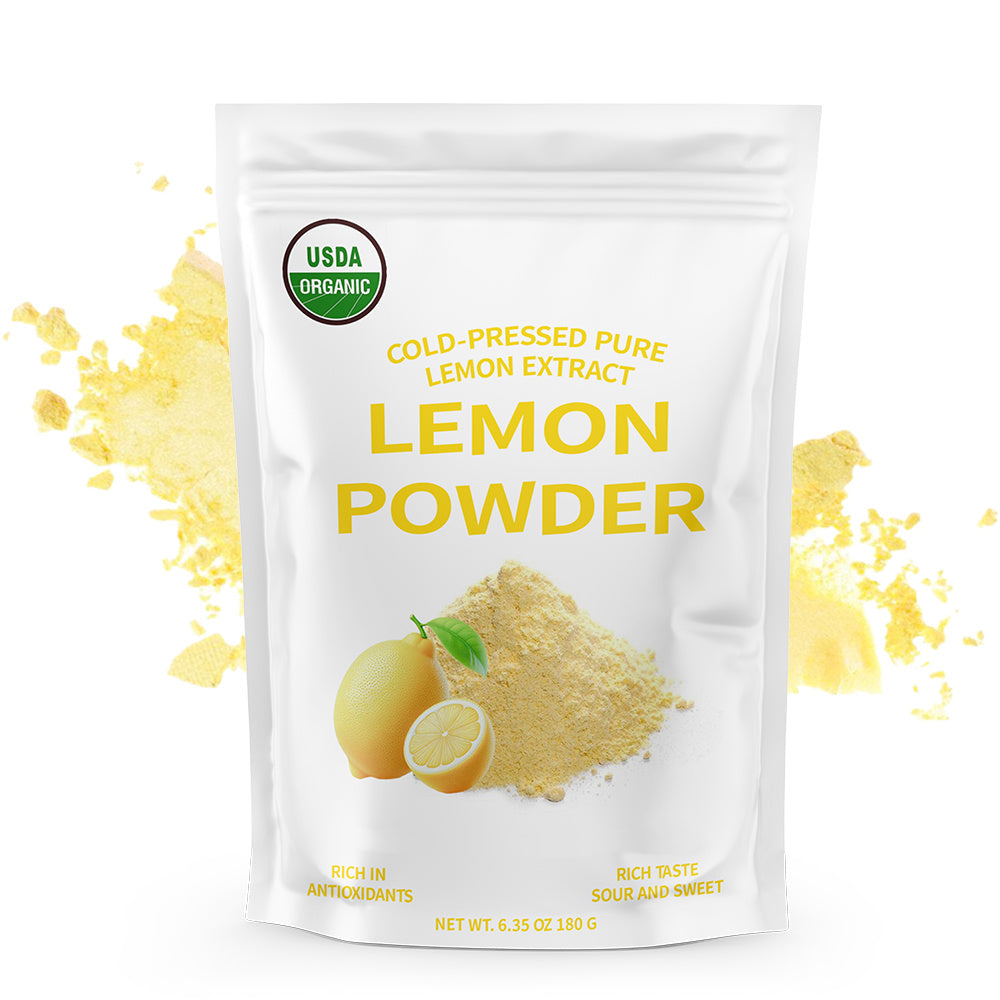 Organic Lemon Powder 6.35oz (180g) – 100% Organic, Sugar-Free, Additive-Free, Resealable Bag – For Smoothies, Beverages, Seasoning, and Salads