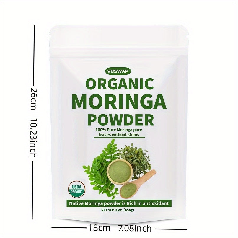 VBSWAP USDA Organic Moringa Leaf Powder – 16oz Plant-Based Superfood for Smoothies, Teas & Recipes