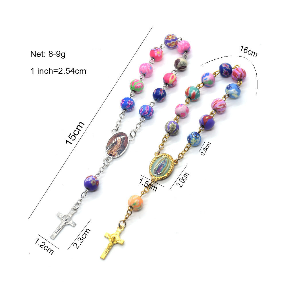 Ceramic Beads Car Rosary Bracelet – Geometric Unisex Religious Jewelry, Gold & Silver