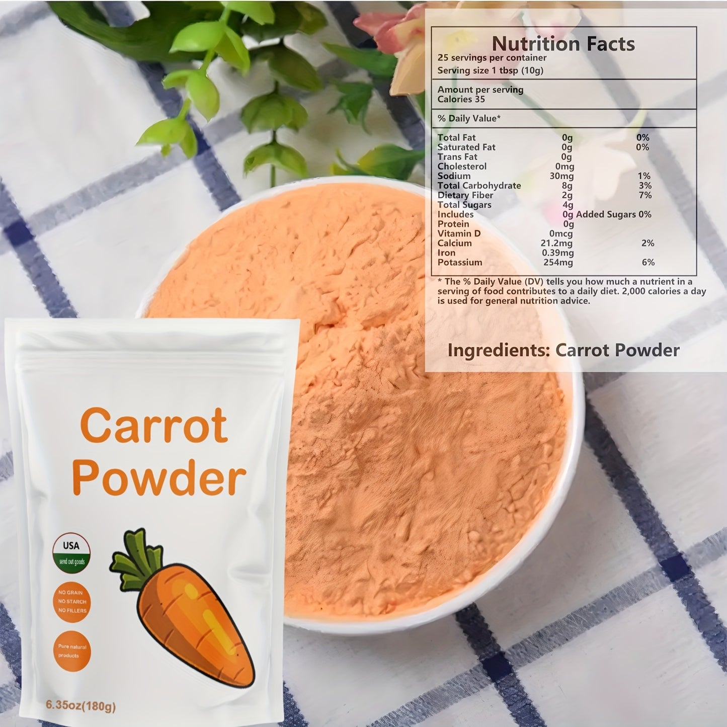 Carrot Powder – 180g (Pack of 1), Vegan & Gluten-Free, 5g/Serving – For Smoothies, Cooking & Baking – Natural Vegetable Powder