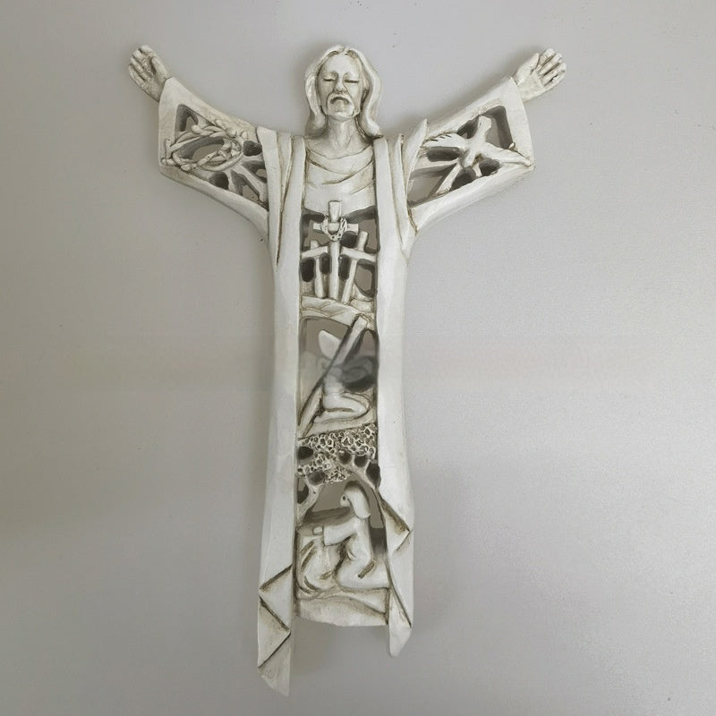 Resin Wall-Mounted Cross Ornament – European Retro Style Decorative Wall Craft
