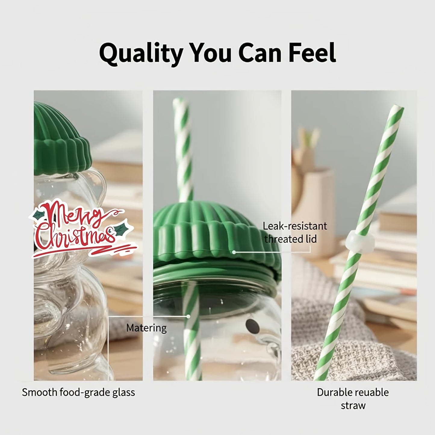 Mini Bear Glass Cup with Green Hat Lid & Straw – Cute Transparent Bear Cup for Drinks, Gifts & Office Use