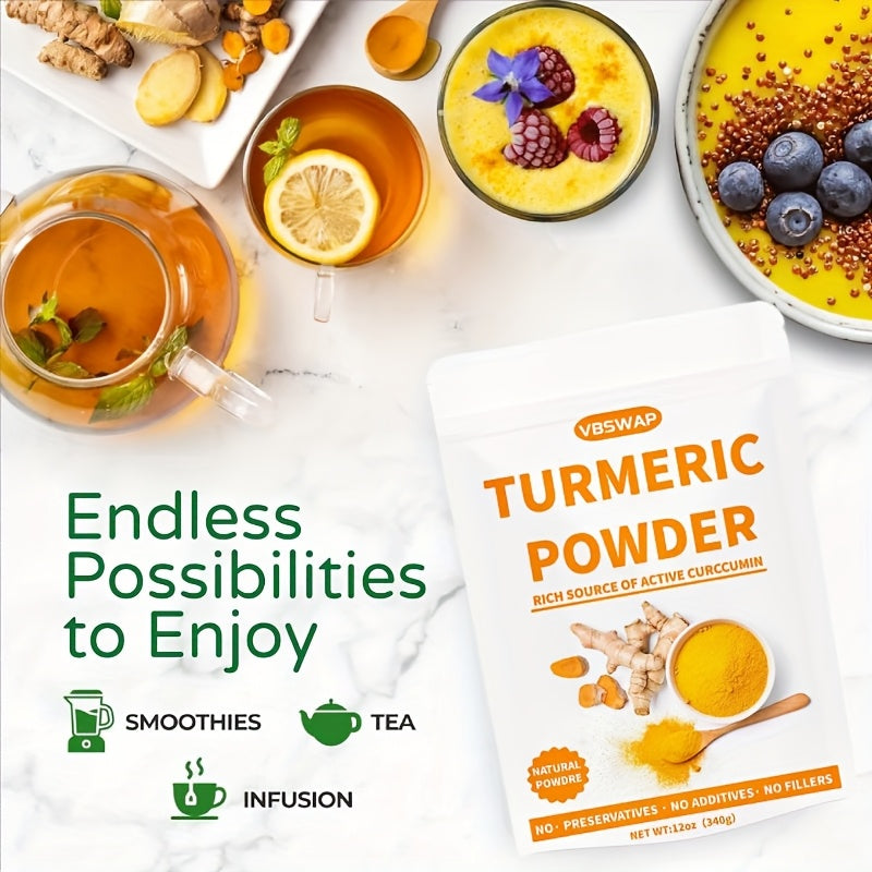 VBSWAP Turmeric Powder 12oz (340g) – Ground Raw Turmeric Root, Preservative-Free, No Additives – For Cooking & Seasoning