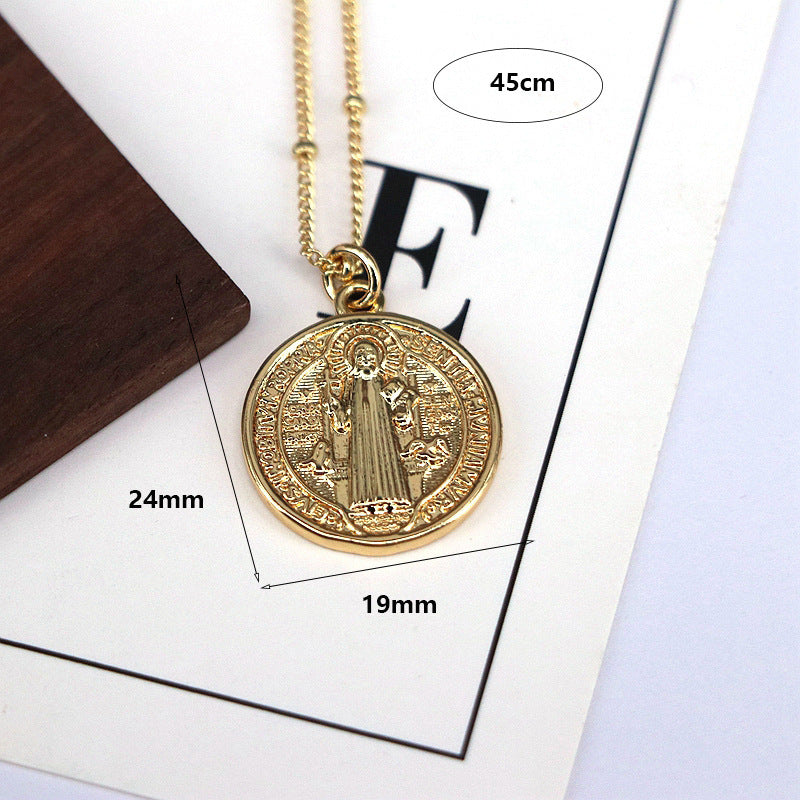 ST BENEDICT CROSS MEDAL American Fashion Design Retro Round Jesus Bead Necklace