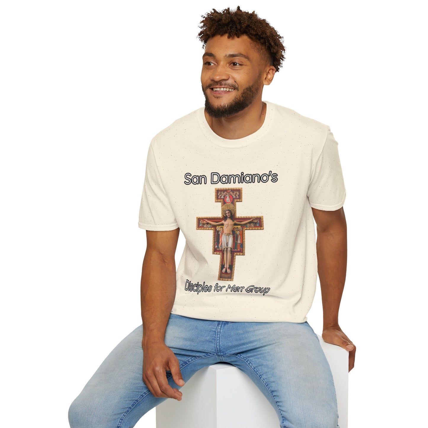 "San Damiano's Disciples for Men Group" Unisex Softstyle T-Shirt - Faith and Community Support