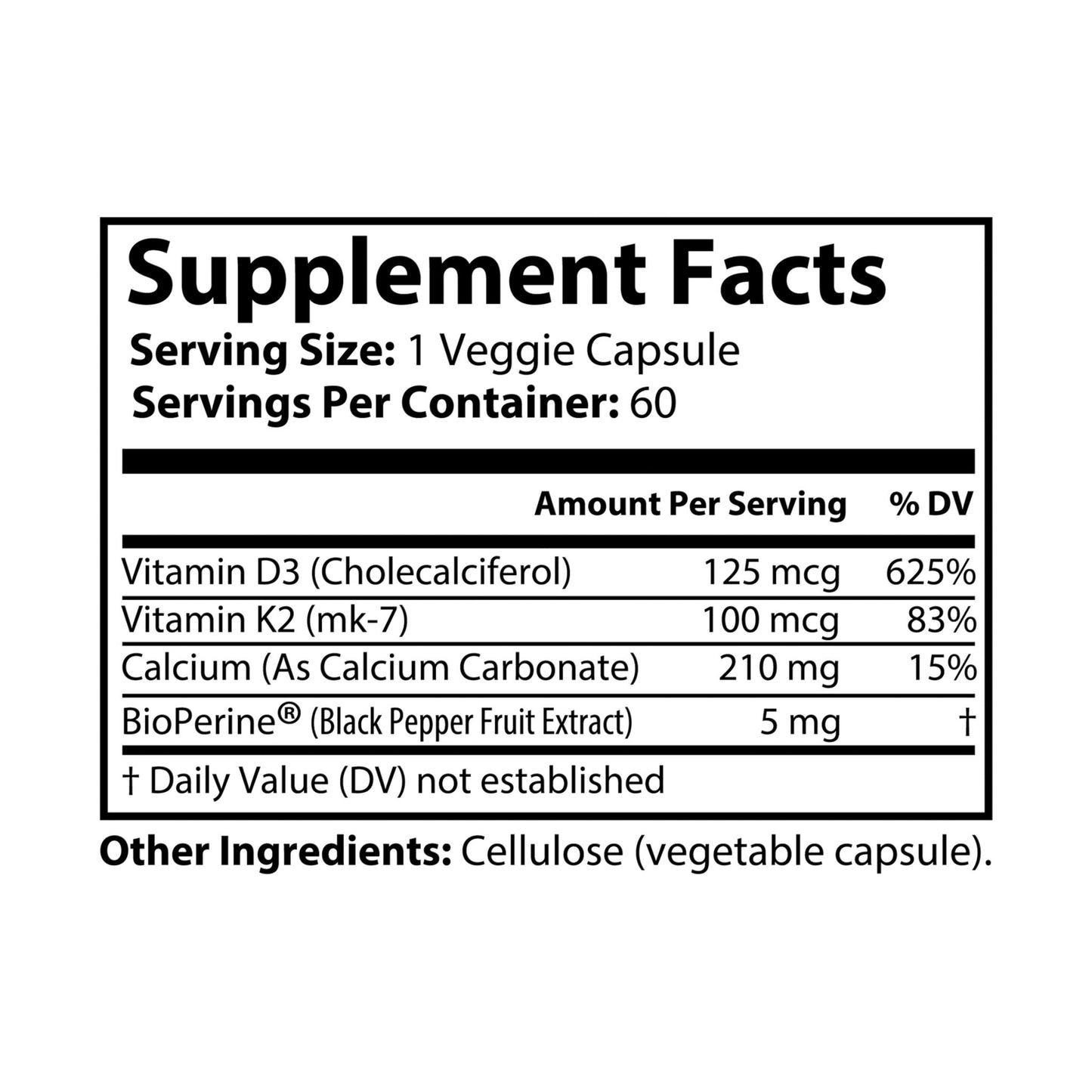 Heavenly Nutrition Vitamin K2 + D3 Supplement (60 Capsules)