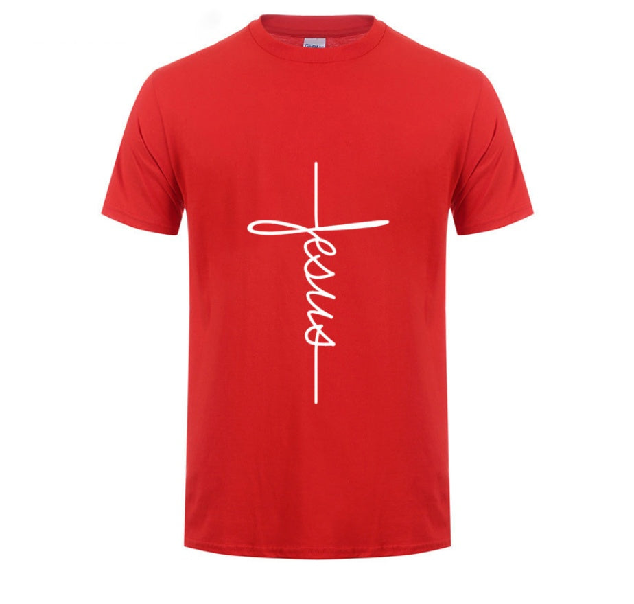 Jesus Cross T-shirts Men, Women, English, Digital Letters, Street Short Sleeve