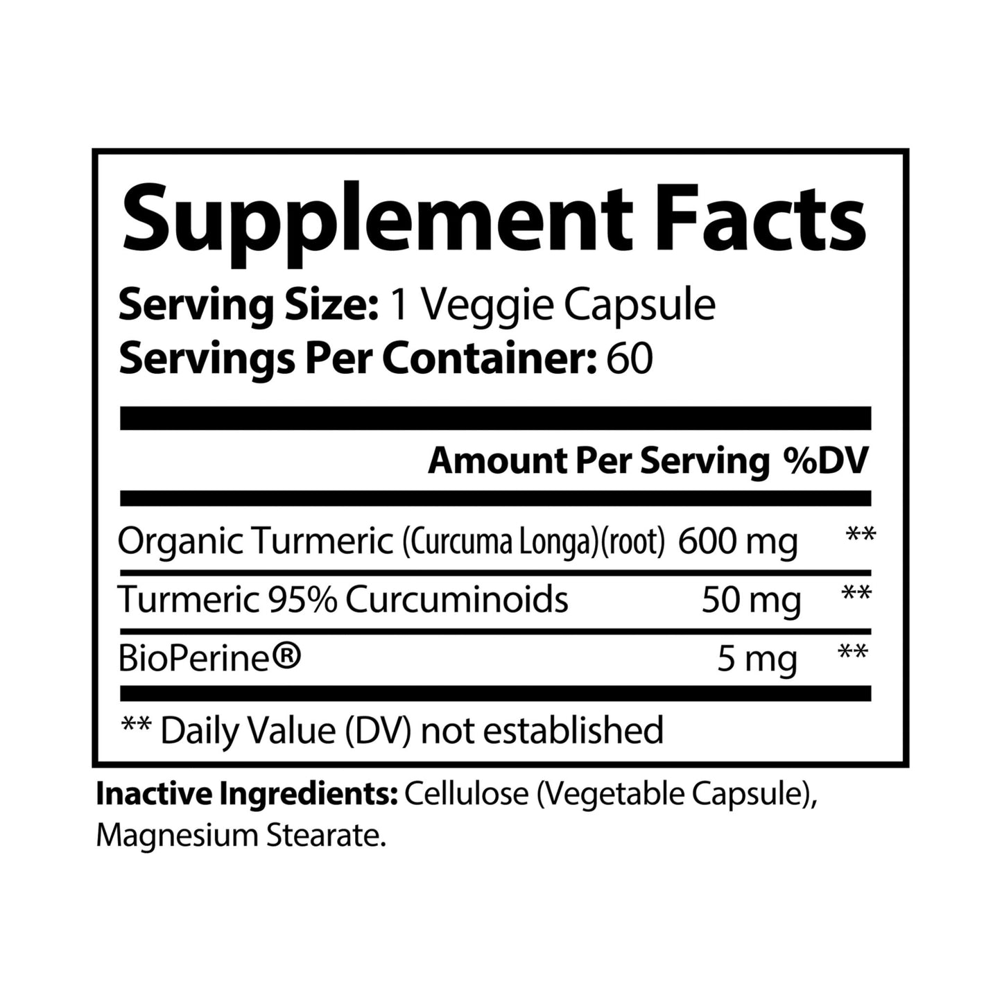 Heavenly Nutrition Turmeric with BioPerine® (Black Pepper Fruit Extract) Supplement (60 Capsules)