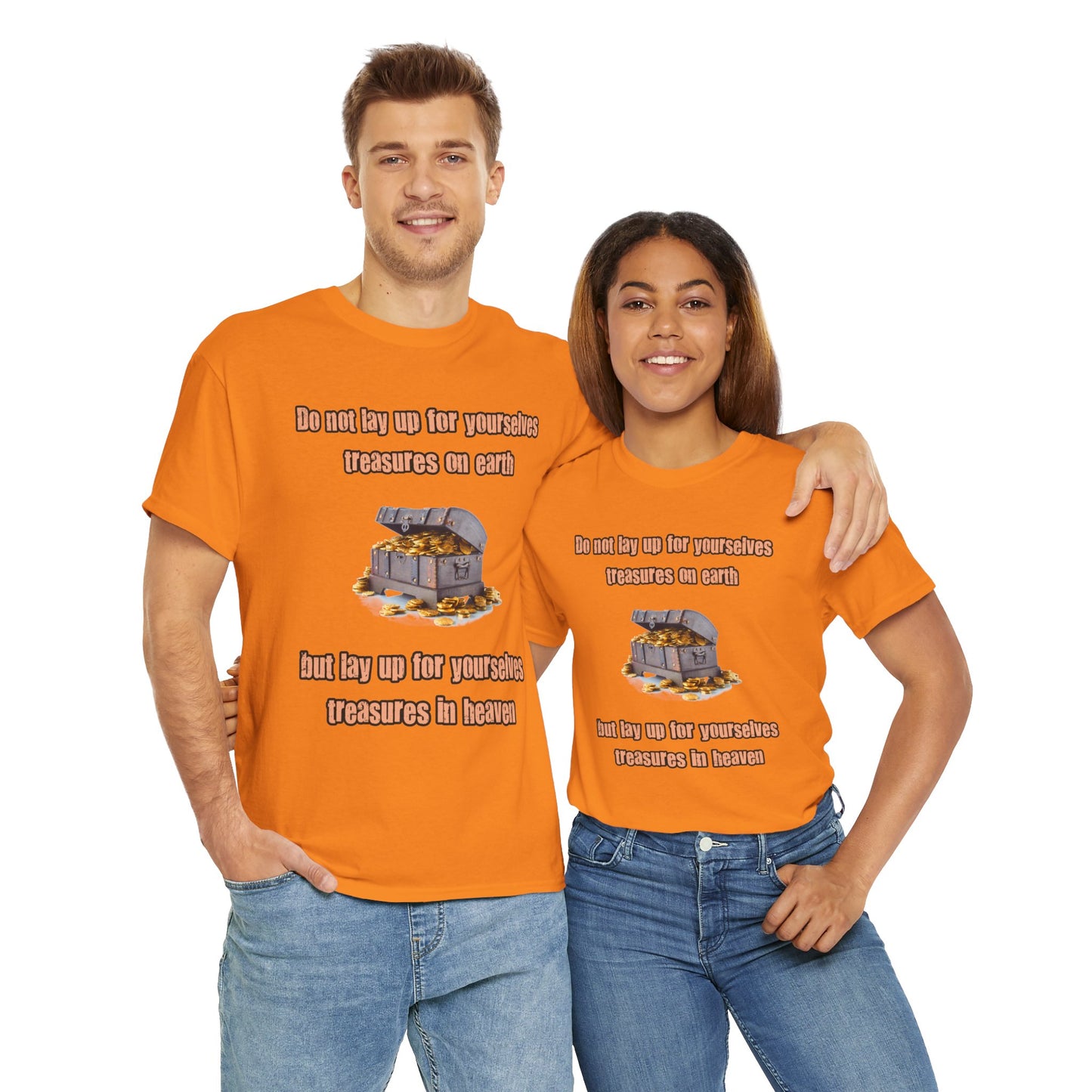 "Treasures in Heaven" Design – Uplifting Unisex Heavy Cotton Tee, Perfect for Faith-Based Gifts