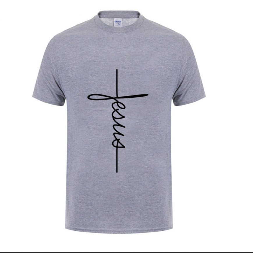Jesus Cross T-shirts Men, Women, English, Digital Letters, Street Short Sleeve