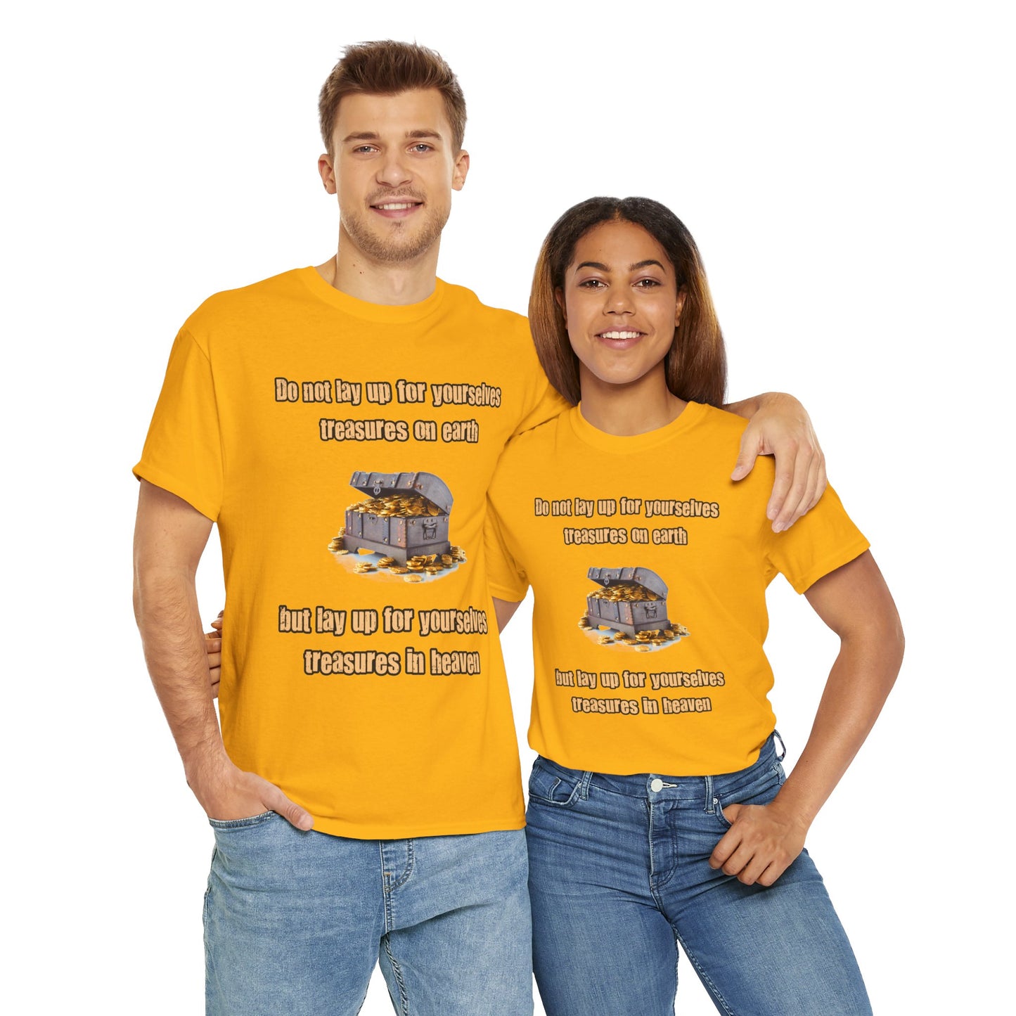 "Treasures in Heaven" Design – Uplifting Unisex Heavy Cotton Tee, Perfect for Faith-Based Gifts