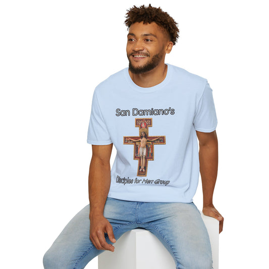 "San Damiano's Disciples for Men Group" Unisex Softstyle T-Shirt - Faith and Community Support