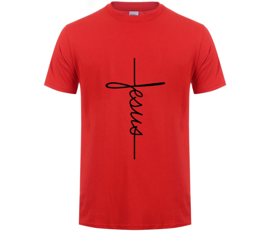 Jesus Cross T-shirts Men, Women, English, Digital Letters, Street Short Sleeve