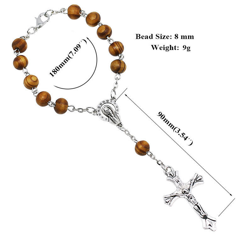 Wooden Beads Cross Catholic Rosary Bracelet – Religious Jewelry for Unisex