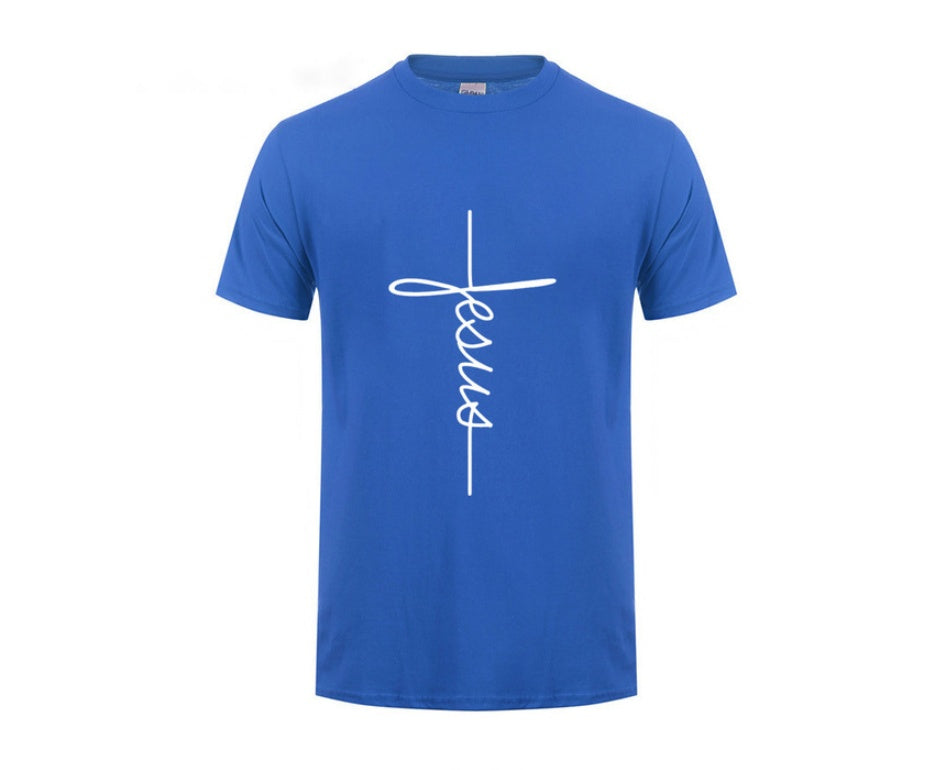Jesus Cross T-shirts Men, Women, English, Digital Letters, Street Short Sleeve