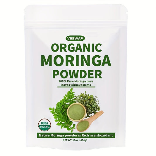 VBSWAP USDA Organic Moringa Leaf Powder – 16oz Plant-Based Superfood for Smoothies, Teas & Recipes